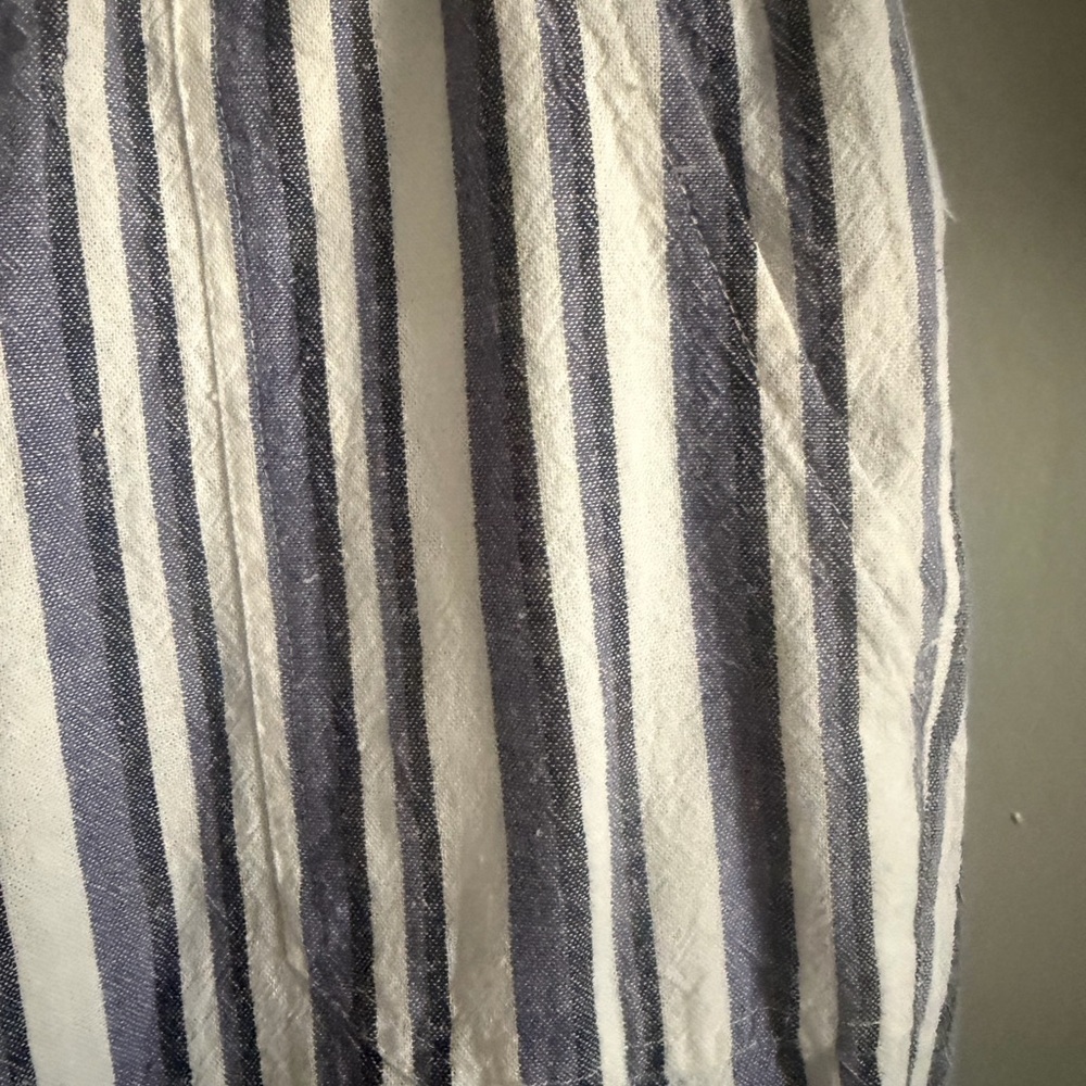 Roxy Oceanside Linen Blend Blue and White Striped Flared Leg medium pants NWT - Picture 4 of 12